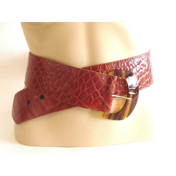 VINTAGE DESIGNER BYRON LARS NY MOC-CROC FAUX TORTOISE BUCKLE BELT SIZE LARGE main image 11